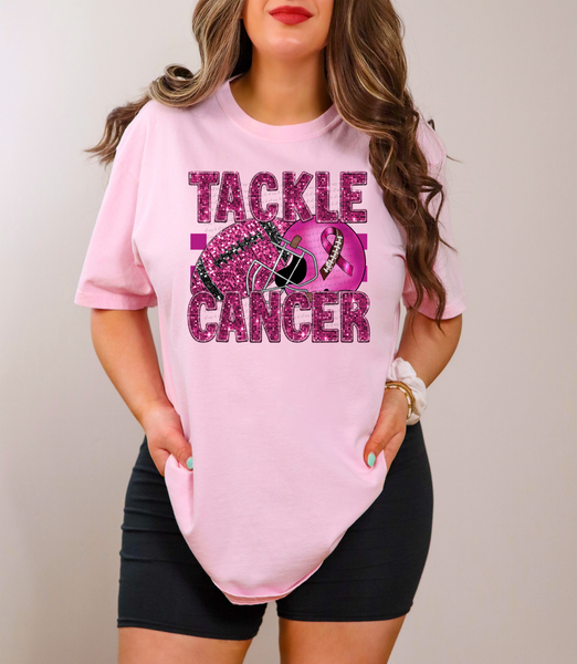 Tackle cancer PINK football and helmet sequin 40261 DTF TRANSFER