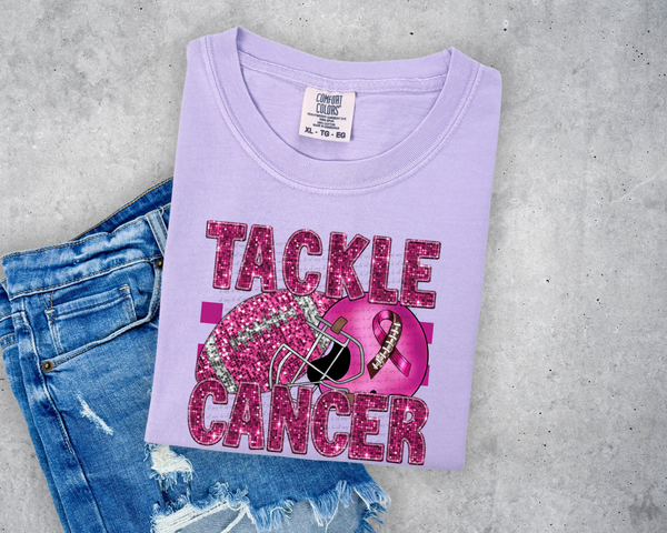 Tackle cancer PINK football ribbon and helmet sequin 40264 DTF TRANSFER