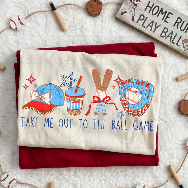 Take me out the ballgame baseball (hat with bow, bats with bow) (HW) DTF Transfer