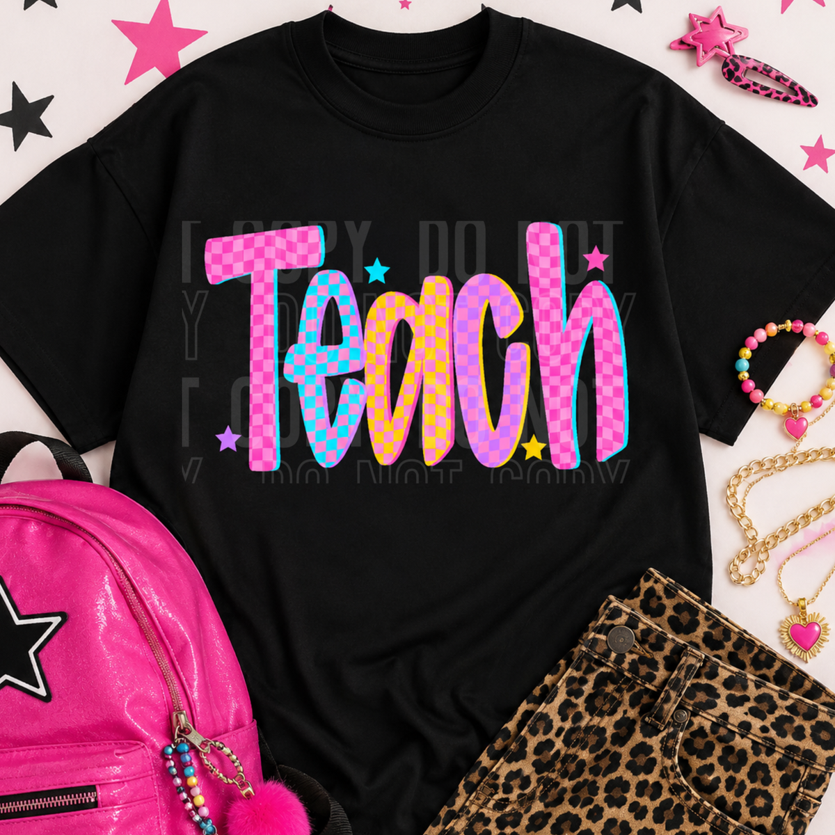 Teach checkered colorful (SBB) DTF Transfer
