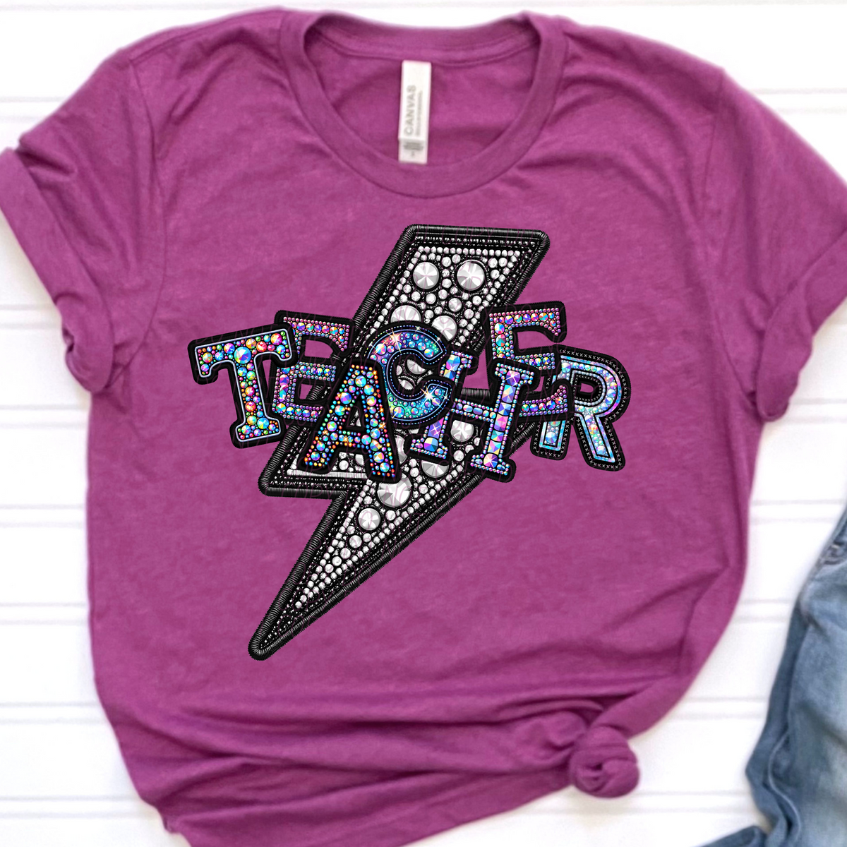 Teacher lightning bolt rhinestones (city) 45282 DTF transfers
