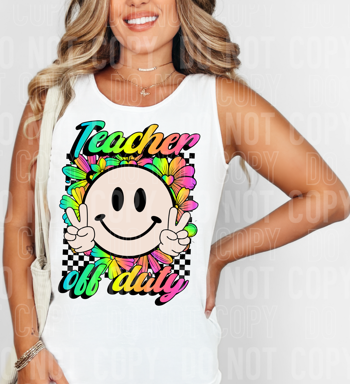 Teacher off duty tie dye checkered (SBB) DTF transfer