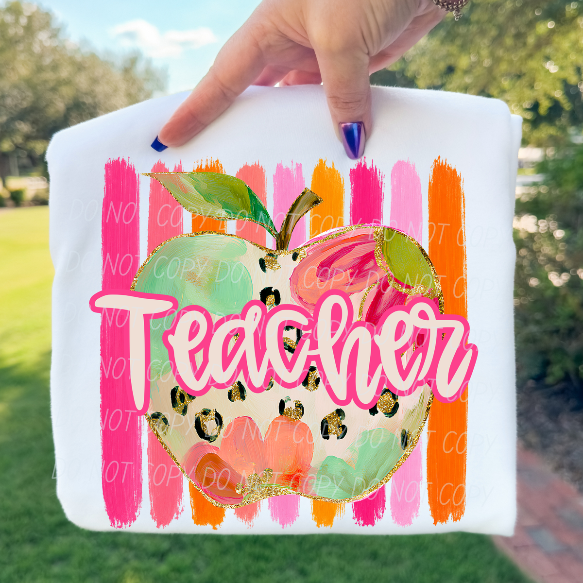 Teacher apple with stripes (City) DTF transfer)