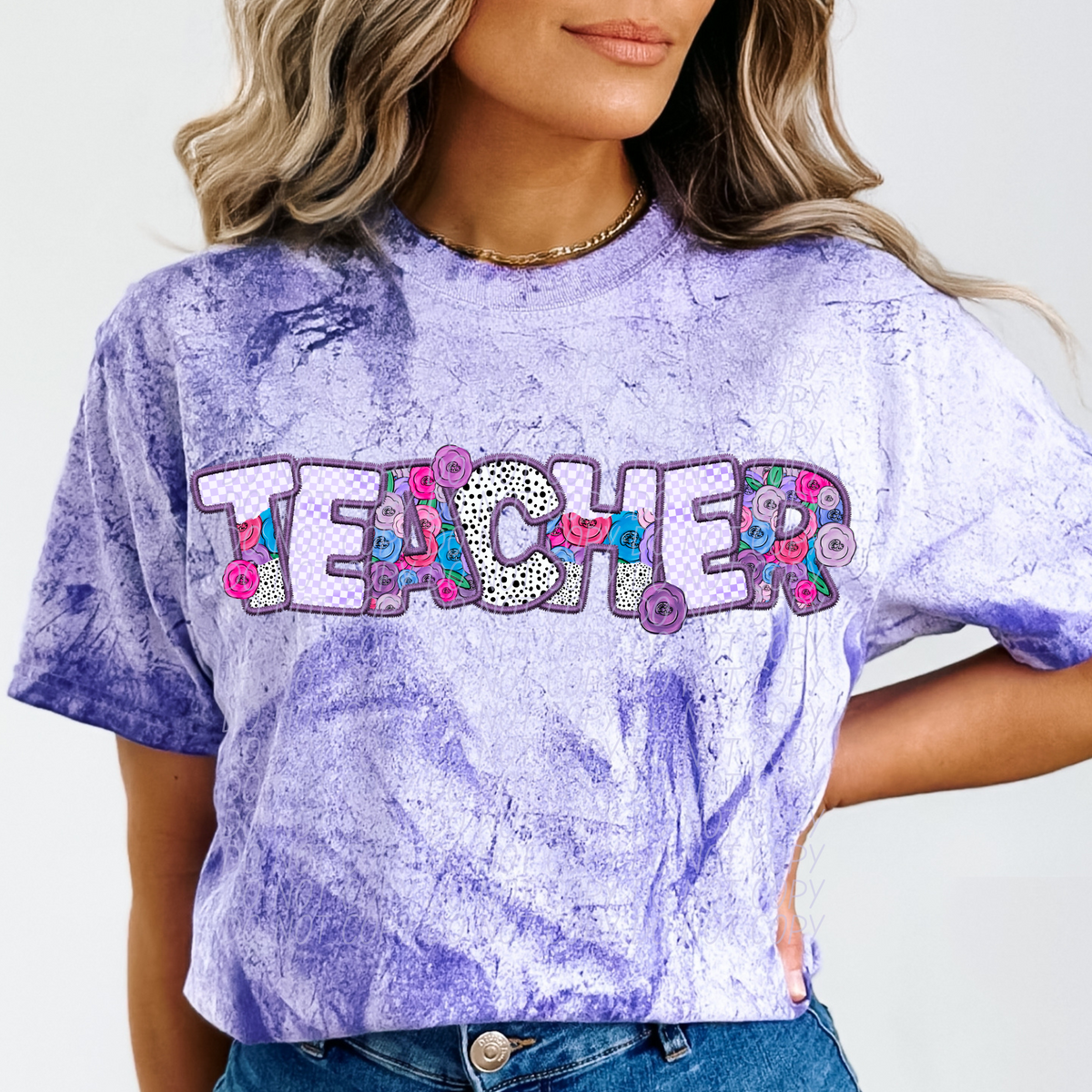 Teacher Floral Purple Checkered (CITY) DTF transfer