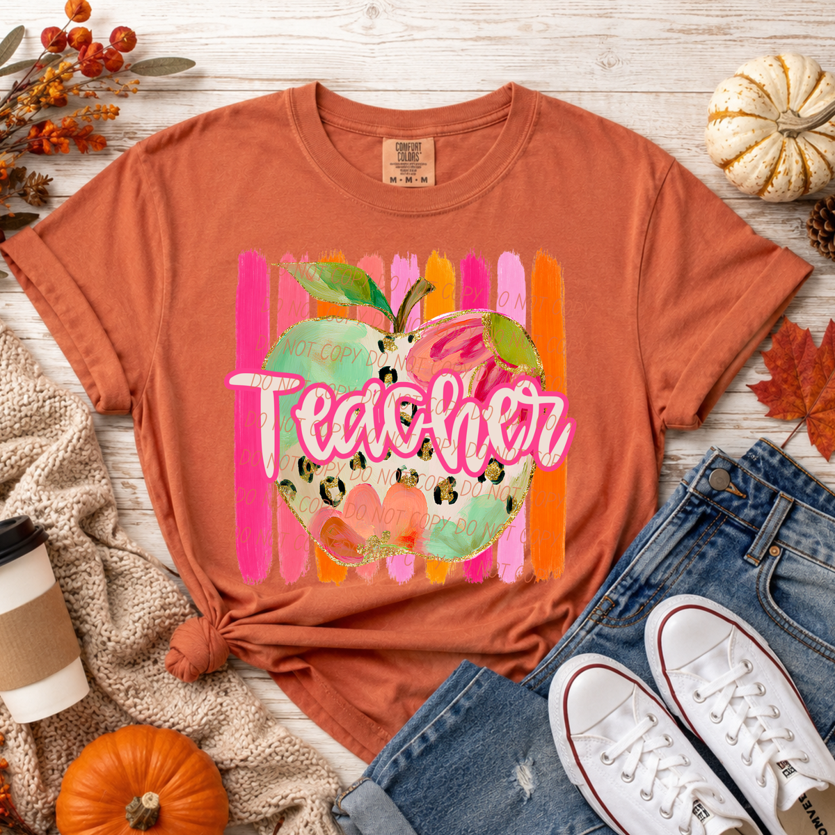 Teacher apple with stripes (City) DTF transfer)