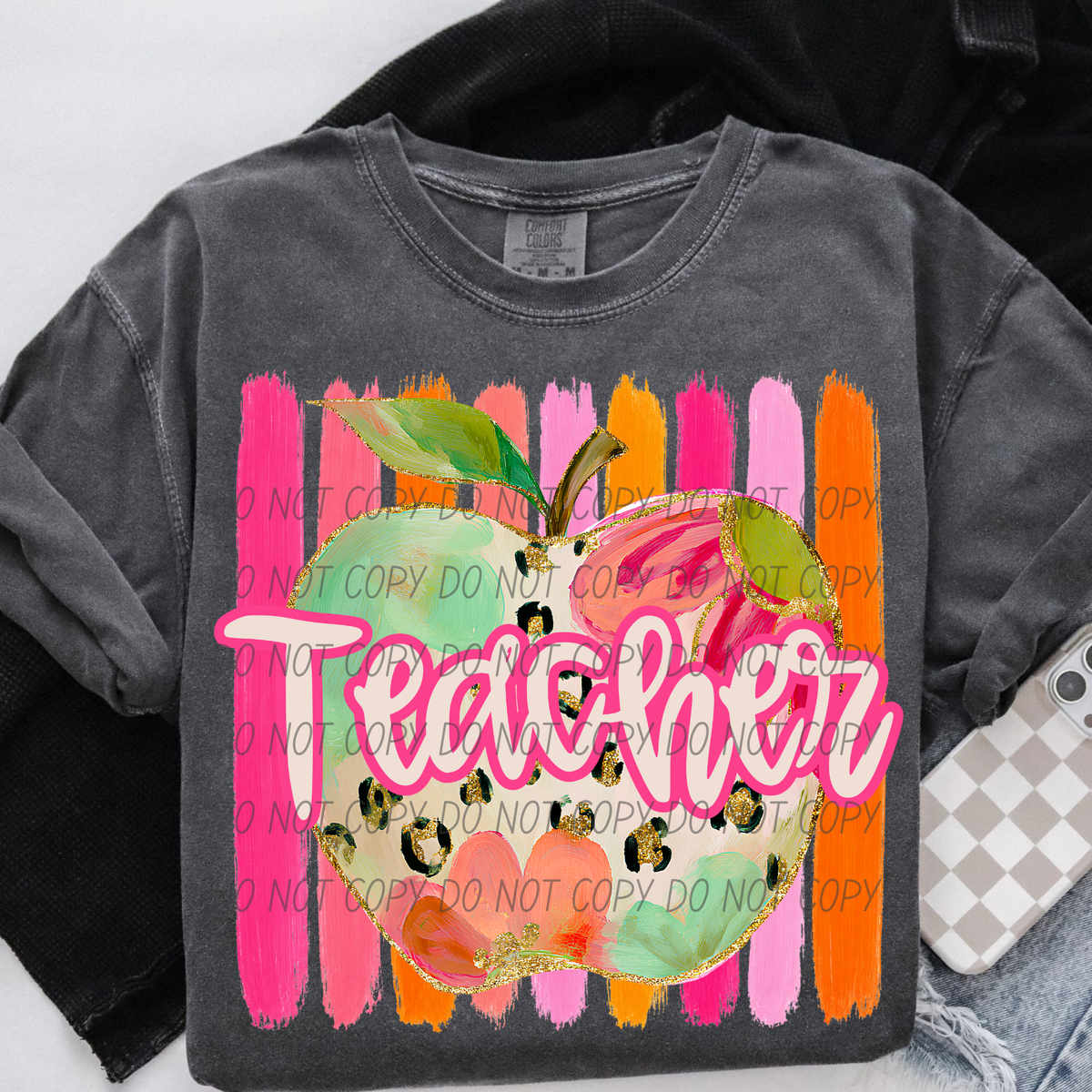 Teacher apple with stripes (City) DTF transfer)