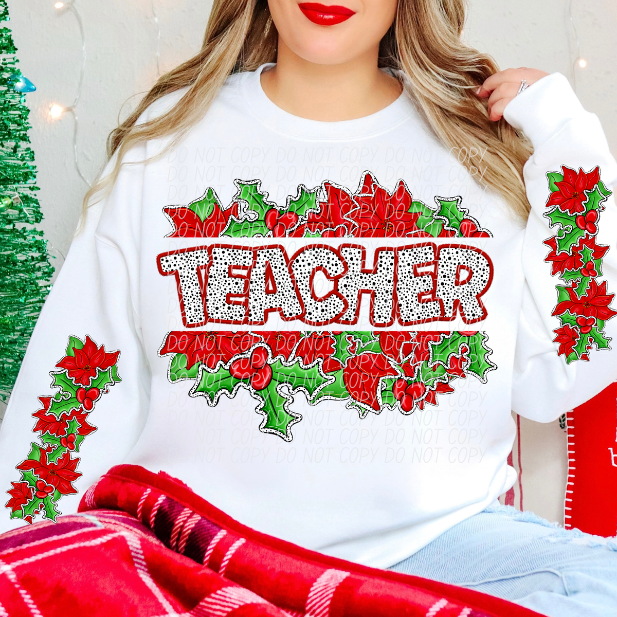 Teacher Split Holly Name FRONT (City) DTF transfer