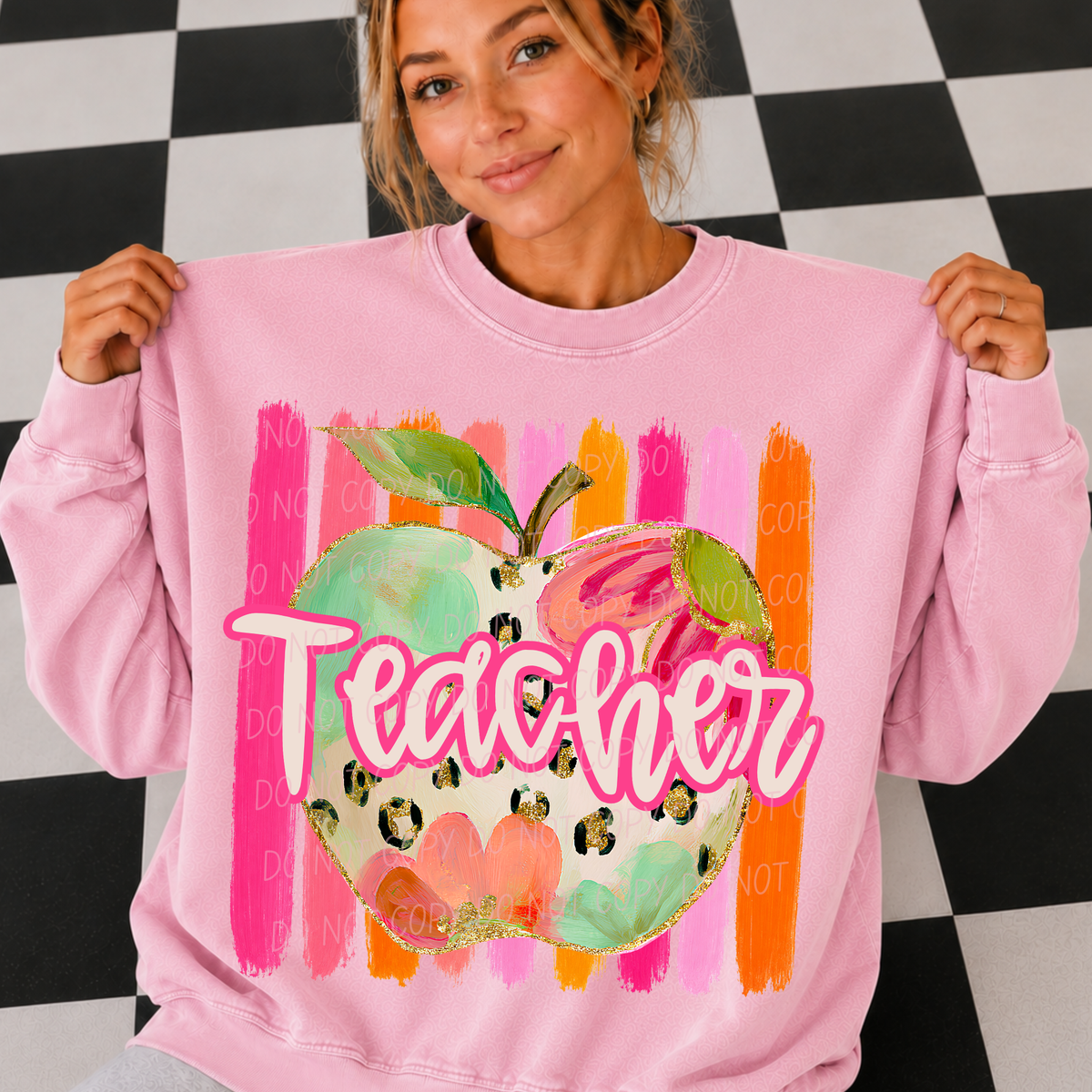 Teacher apple with stripes (City) DTF transfer)