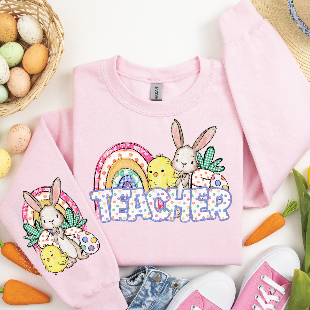 Teacher rainbow chick bunny (CITY) DTF transfer