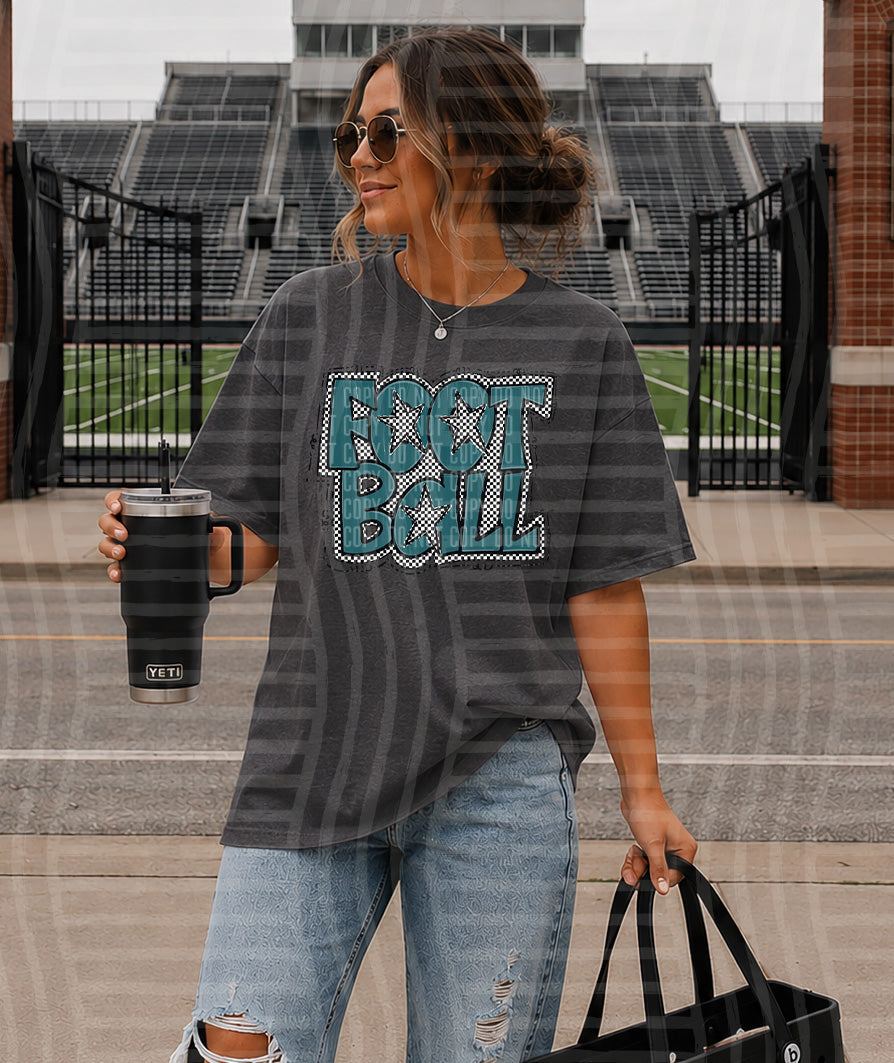 Teal Preppy Checker Football with Star (Caplinger) DTF Transfers
