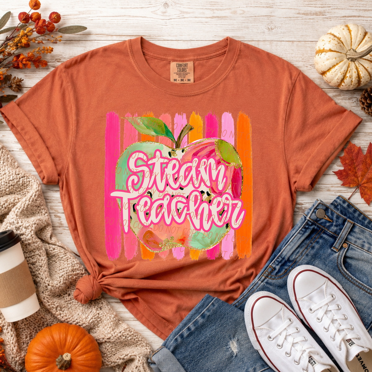 steam teacher diff print apple with stripes (city) DTF transfer