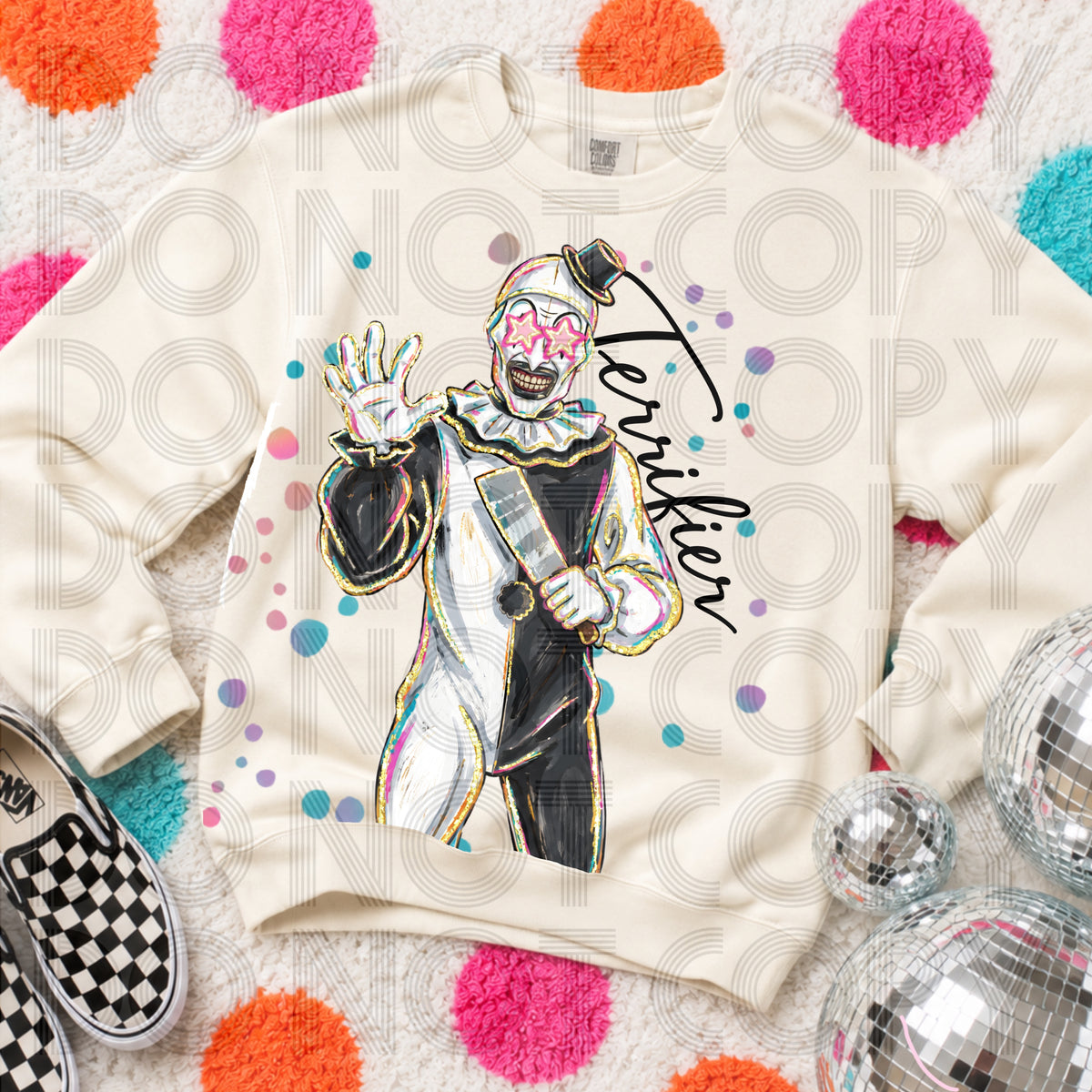 Terrifier clown colorful splatter (Renewed) DTF Transfer
