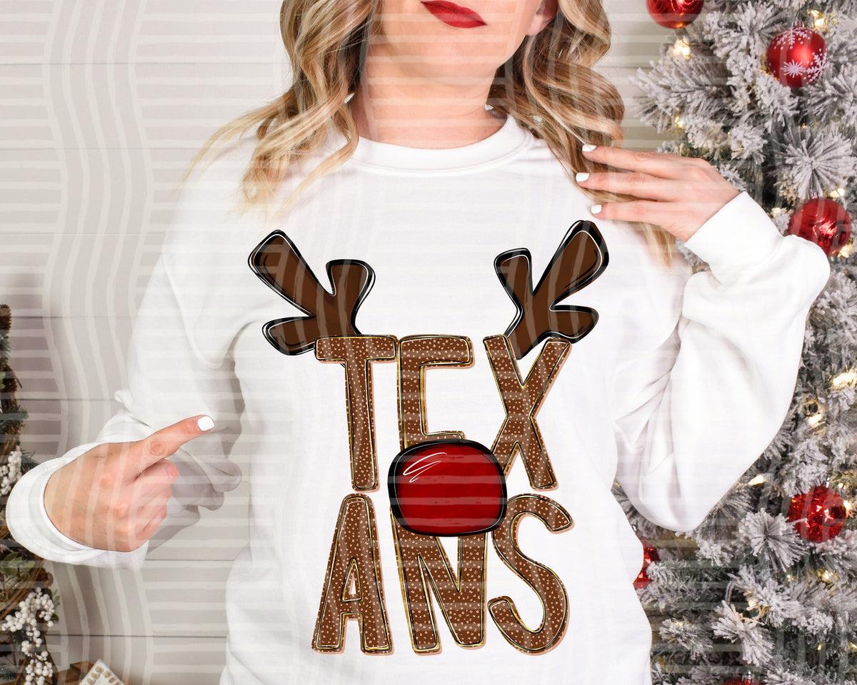 texans deer antlers mascot red nose (caplinger) DTF Transfer
