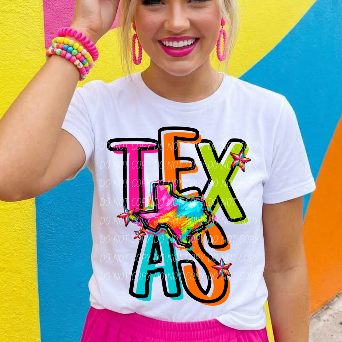 texas neon rainbow stacked font (city) DTF transfer