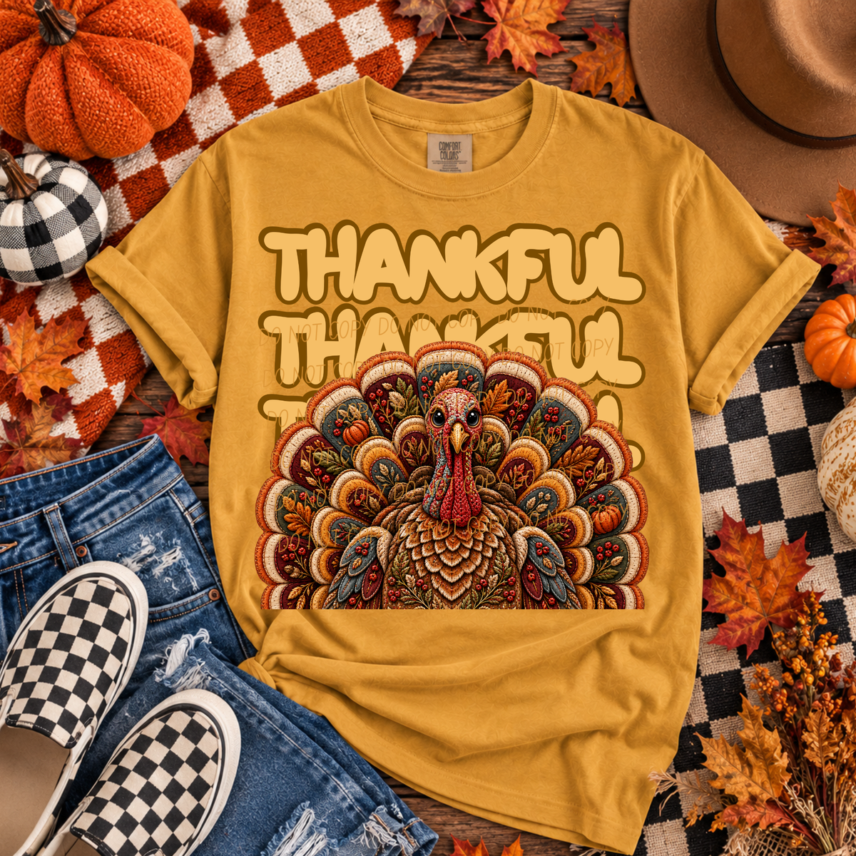 Thankful Stacked with Turkey (City) DTF Transfer