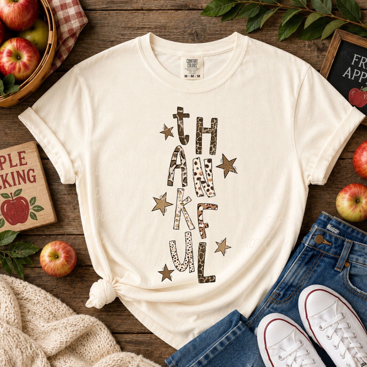 Thankful-Animal Print Font with Stars (CITY)DTF Transfer