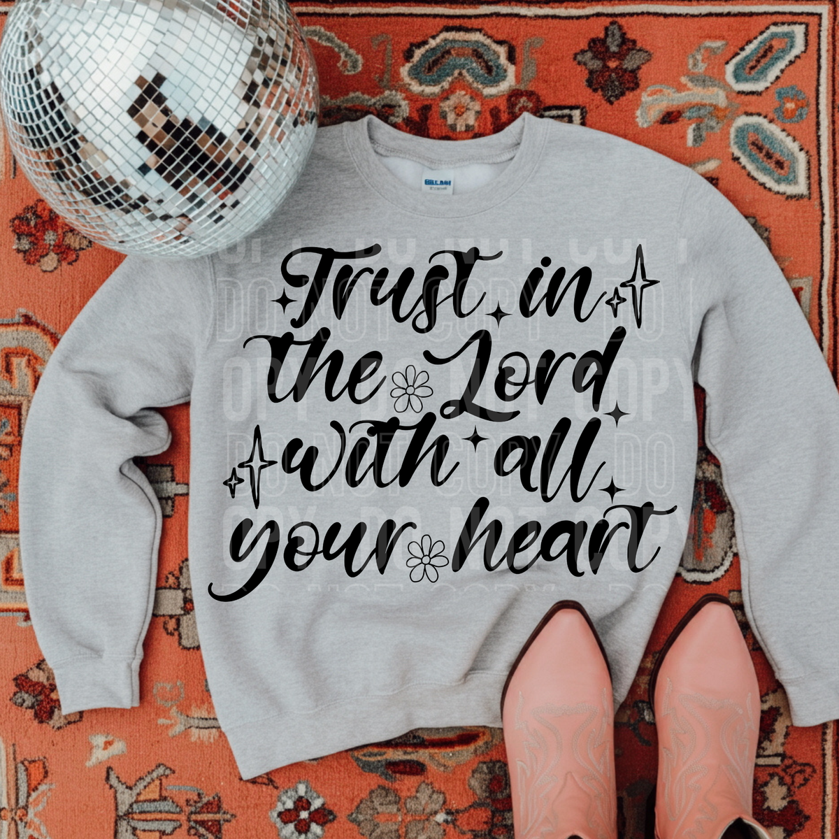 Trust in the lord with all your heart BLACK cursive (SBB) DTF Transfer