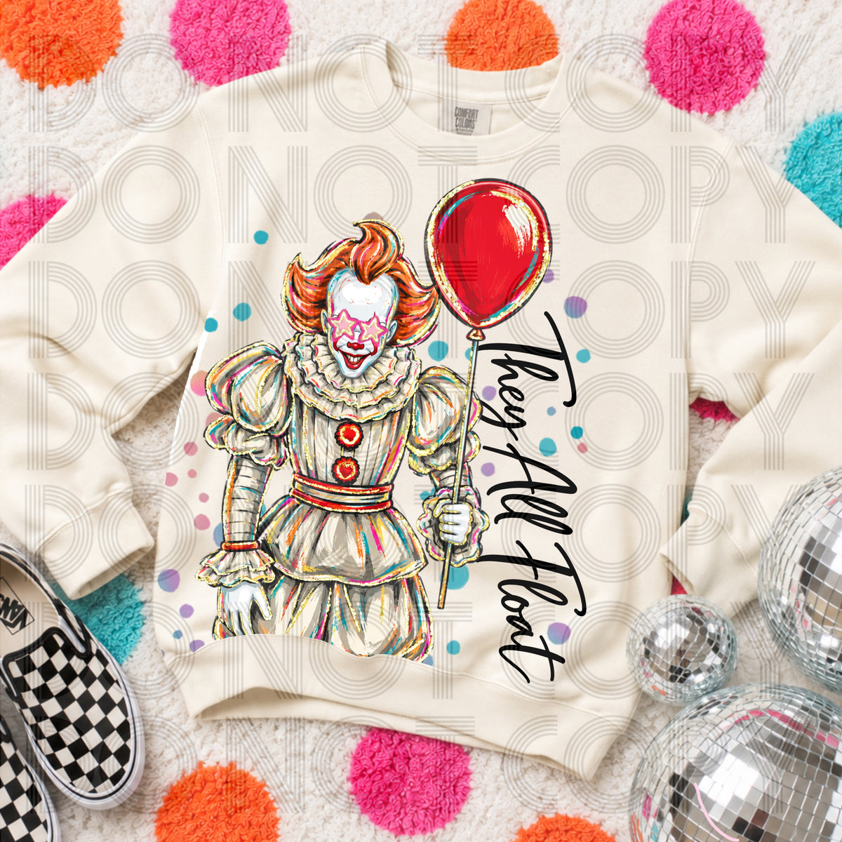 They all float Penny clown colorful splatter (Renewed) DTF Transfer
