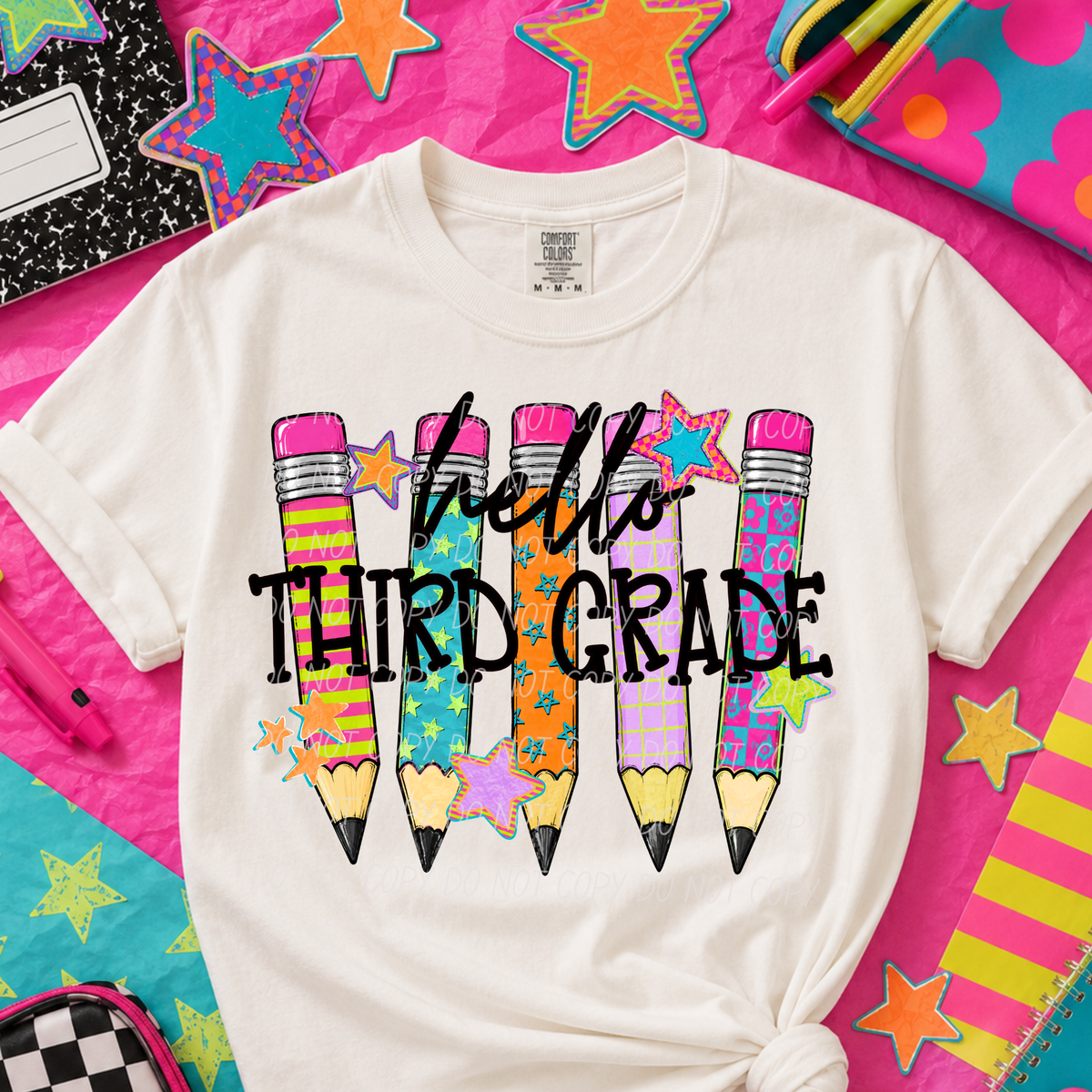 Hello third grade colorful pencils (City) DTF Transfer