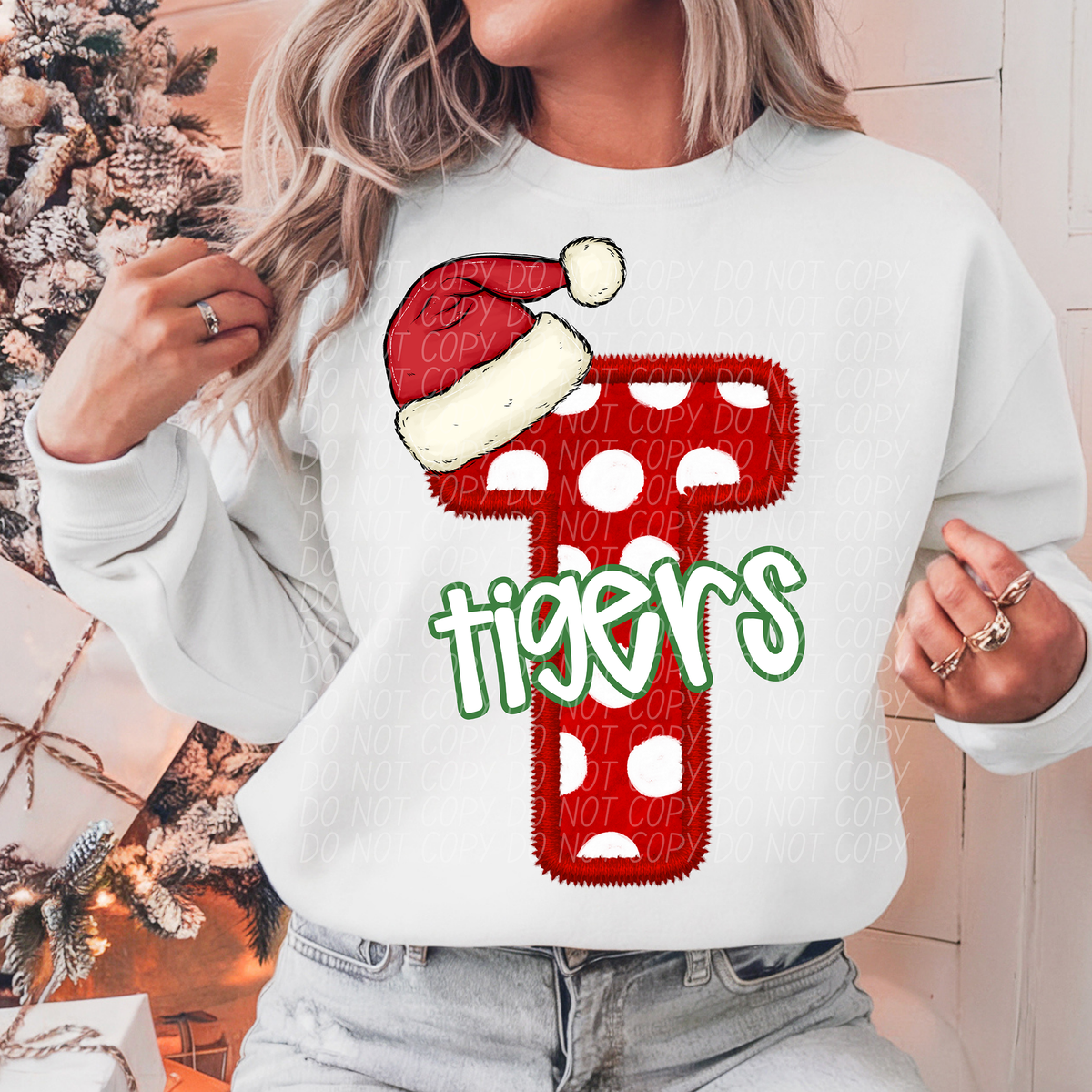 T Tigers Christmas Faux Embroidery (CITY) 66375 DTF transfer