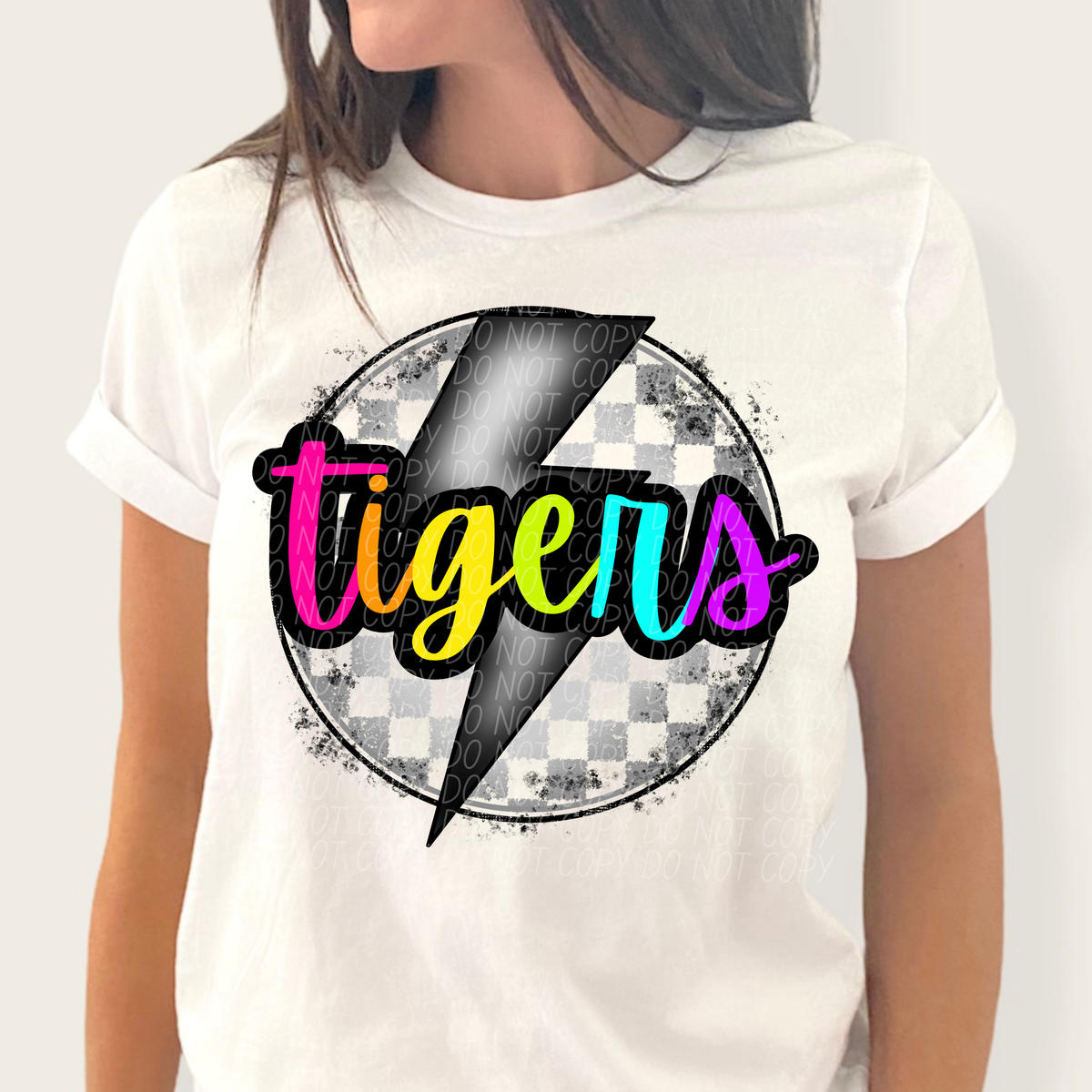 Tigers BRIGHT COLORS FONT lightning bolt circle CITY DTF transfer