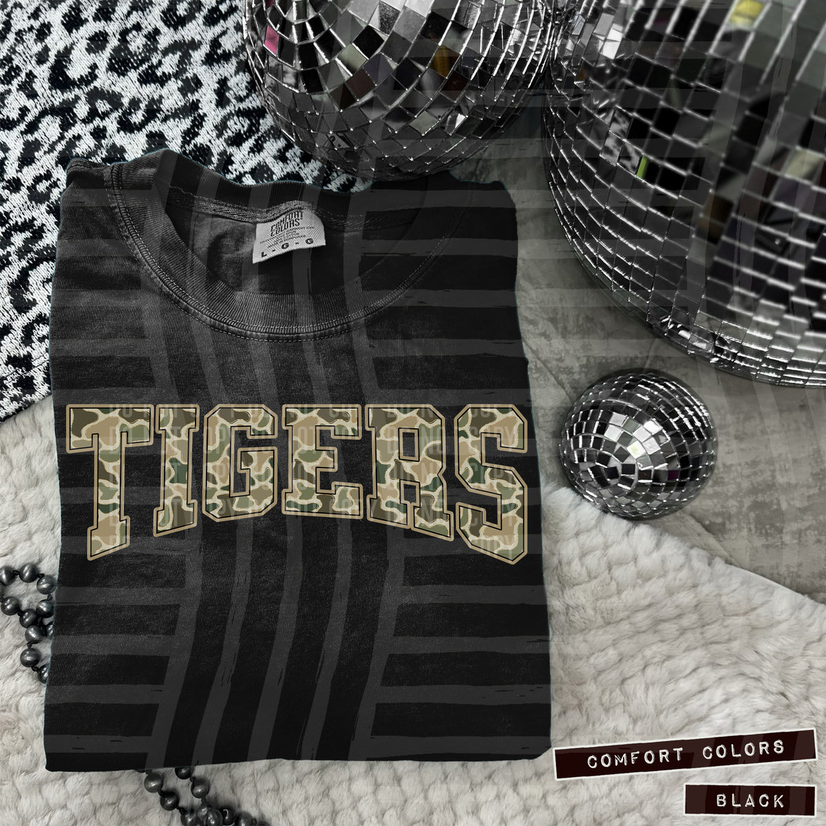 Tigers faux glitter camo arched (Caplinger) DTF transfer