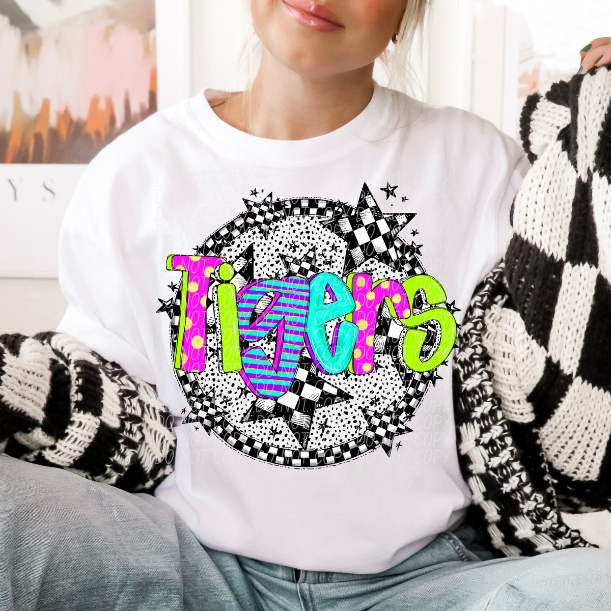 Tigers neon checkered CITY DTF transfers