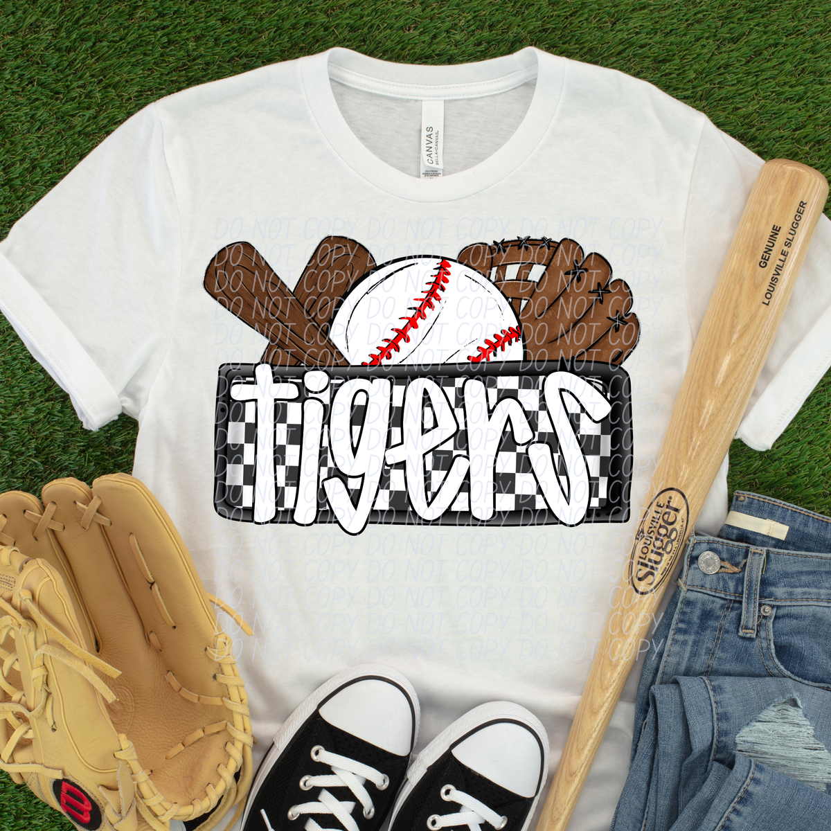 Tigers (Bat, Baseball, Glove, Checkered background) (City)