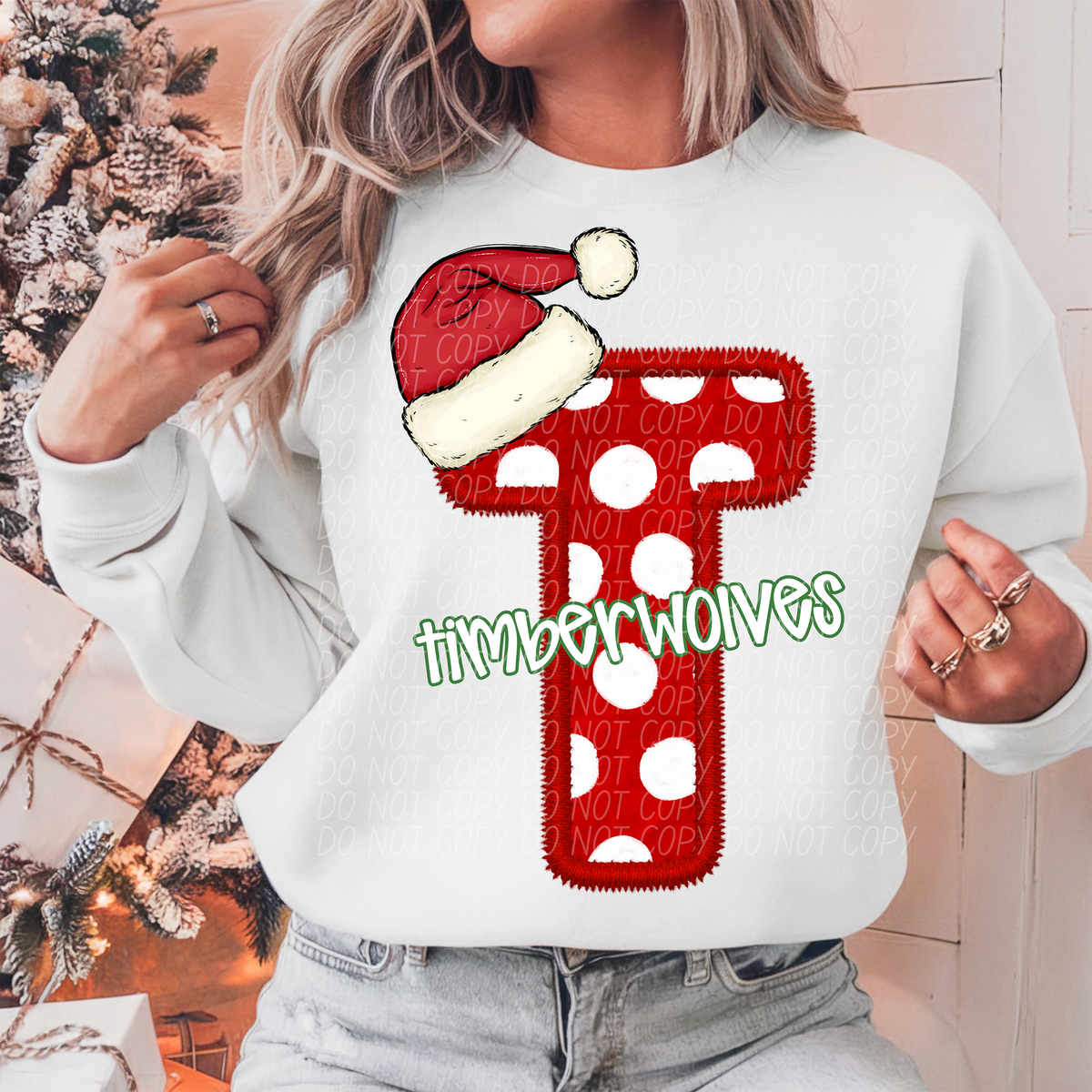 T Timberwolves Christmas Faux Embroidery (CITY) 66376 DTF transfer