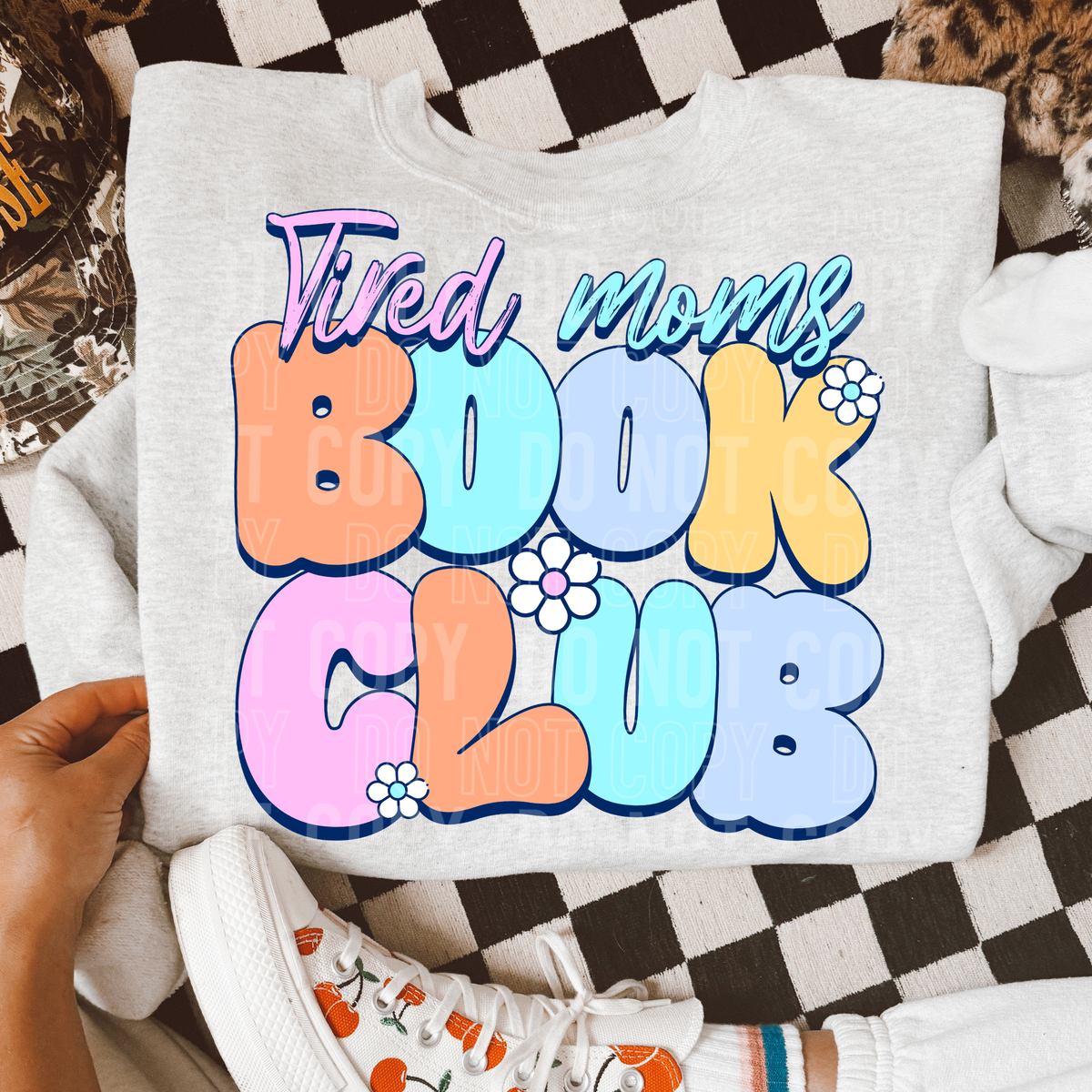 Tired moms book club bubble letters pastel (SBB) DTF Transfer