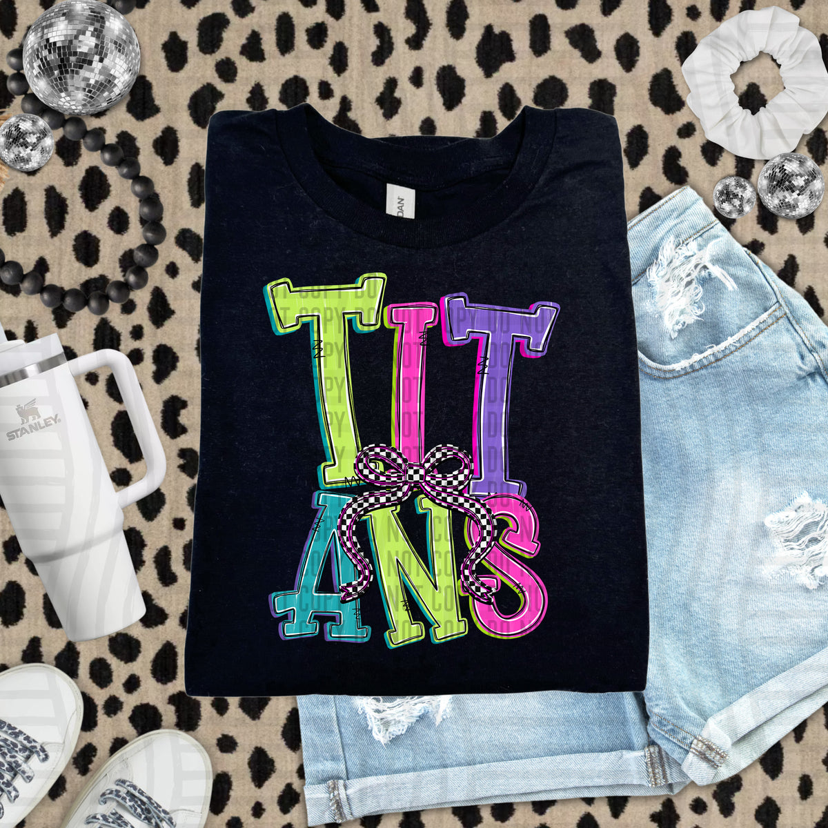 Titans stacked neon colors with checkered bow (caplinger) DTF Transfer