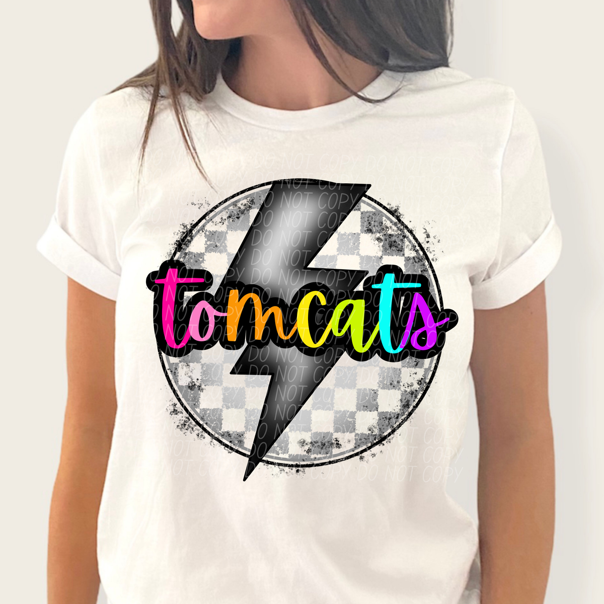 Tomcats BRIGHT COLORS FONT lightning bolt circle CITY DTF transfer