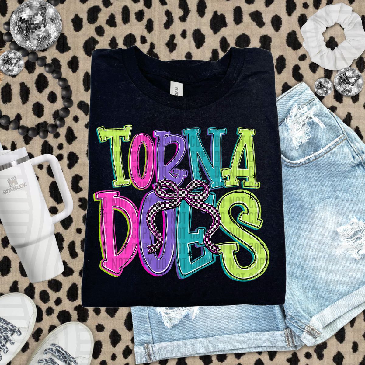 Tornadoes stacked neon colors with checkered bow (caplinger) DTF Transfer