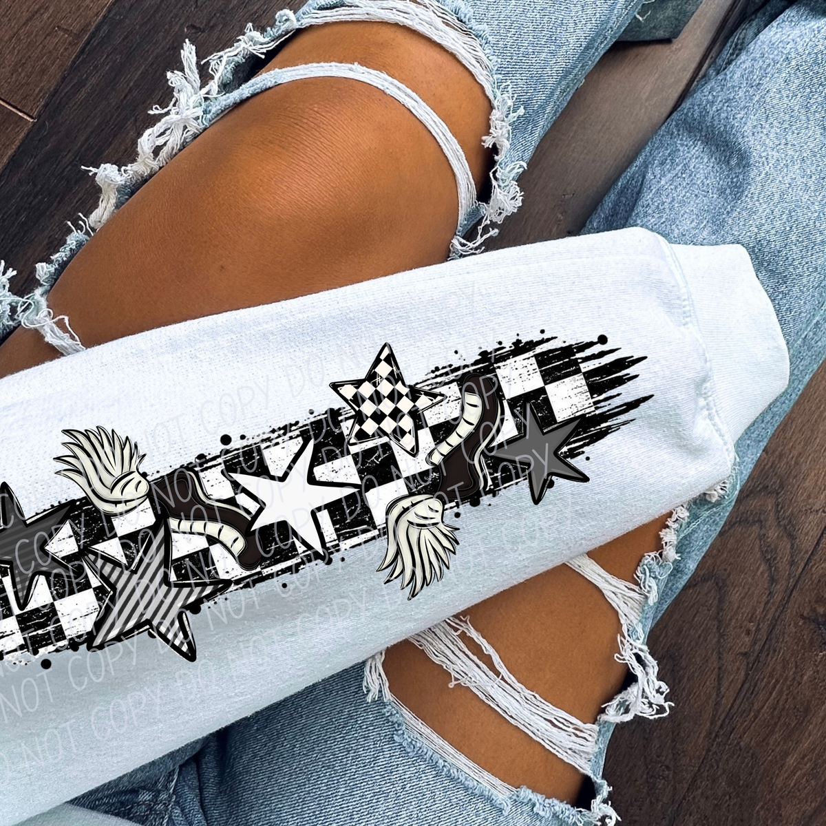 track meet day sleeve checker sports black and white (city) DTF Transfer