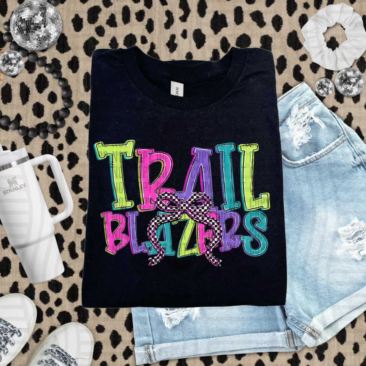 Trailblazers stacked neon colors with checkered bow (caplinger) DTF Transfer