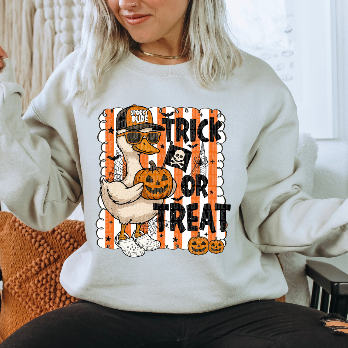Spooky Dude TRICK or TREAT black font 68808 DTF transfer