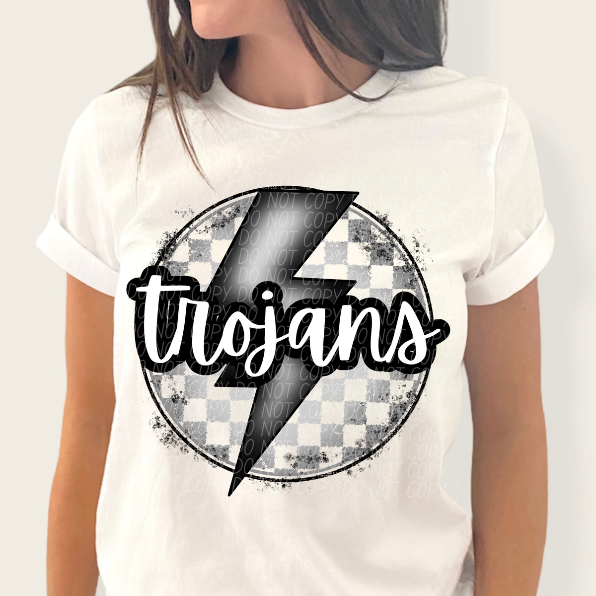 Trojans grey/silver lightning bolt circle CITY DTF transfer