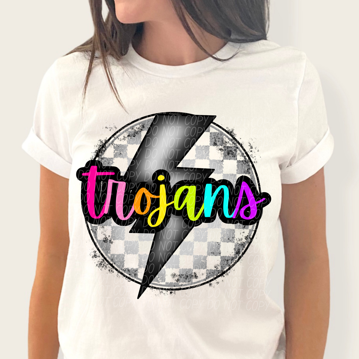 Trojans BRIGHT COLORS FONT lightning bolt circle CITY DTF transfer