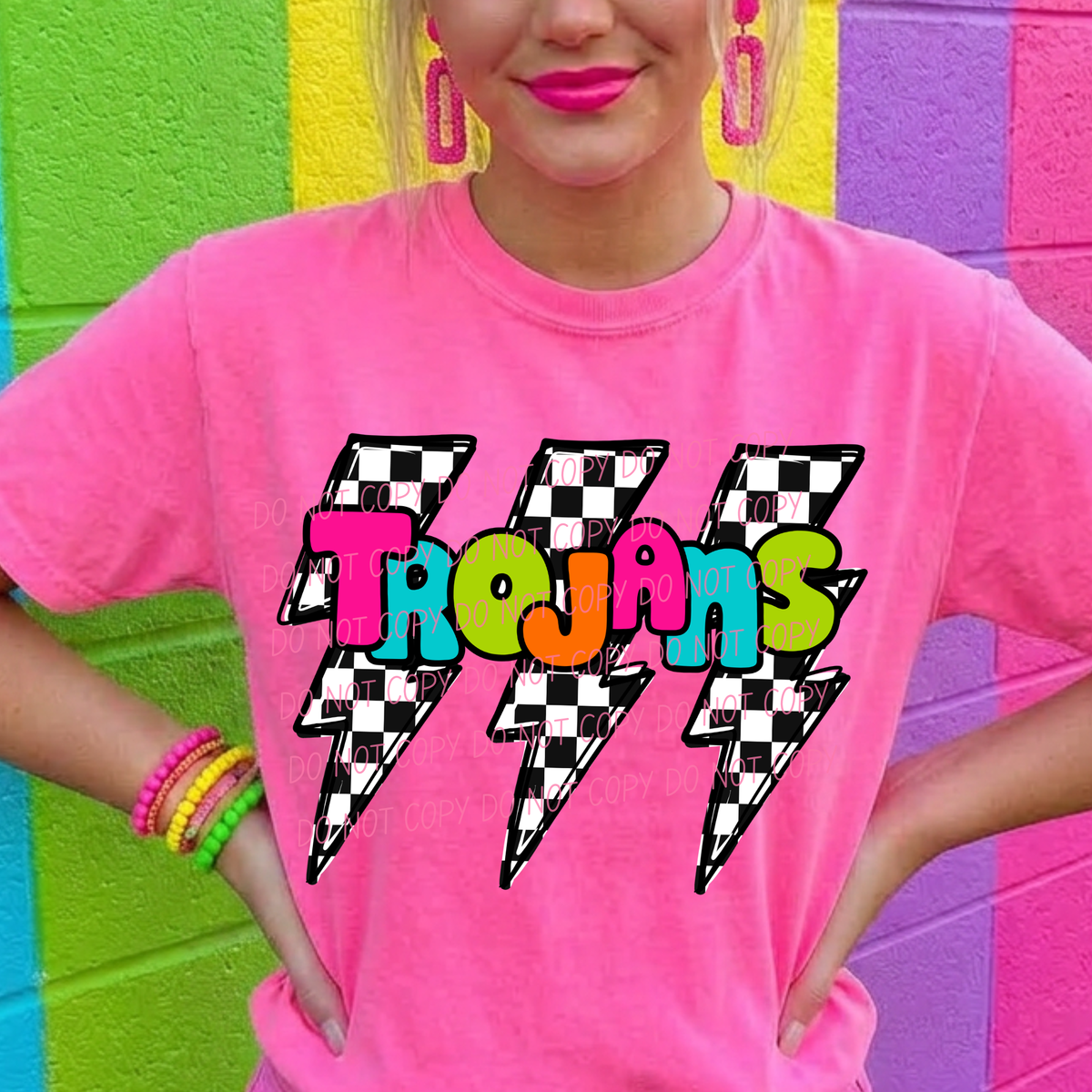 Trojans multi color with lightning bolt background (city) DTF Transfer