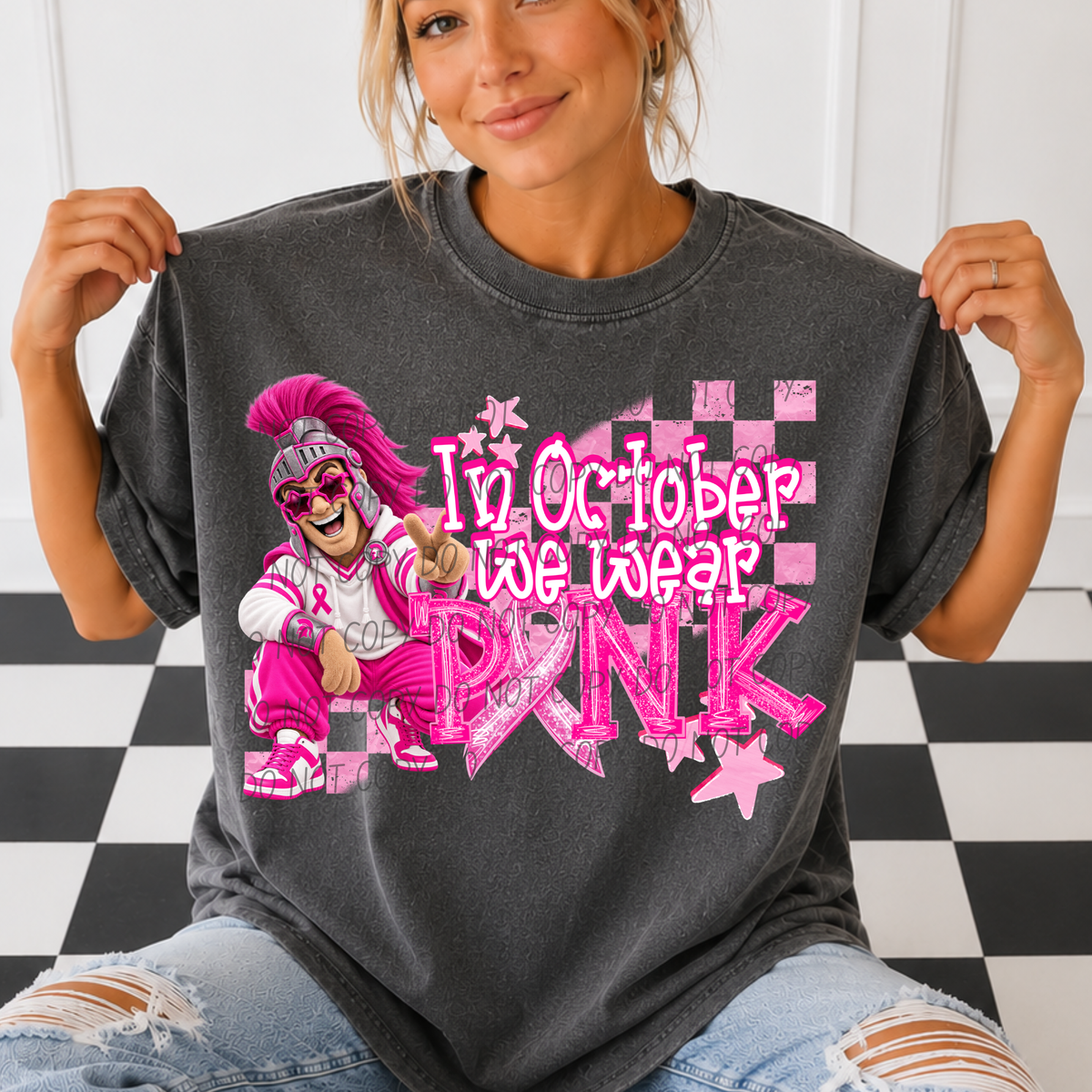 TROJANS- in October we wear pink (city) DTF transfer