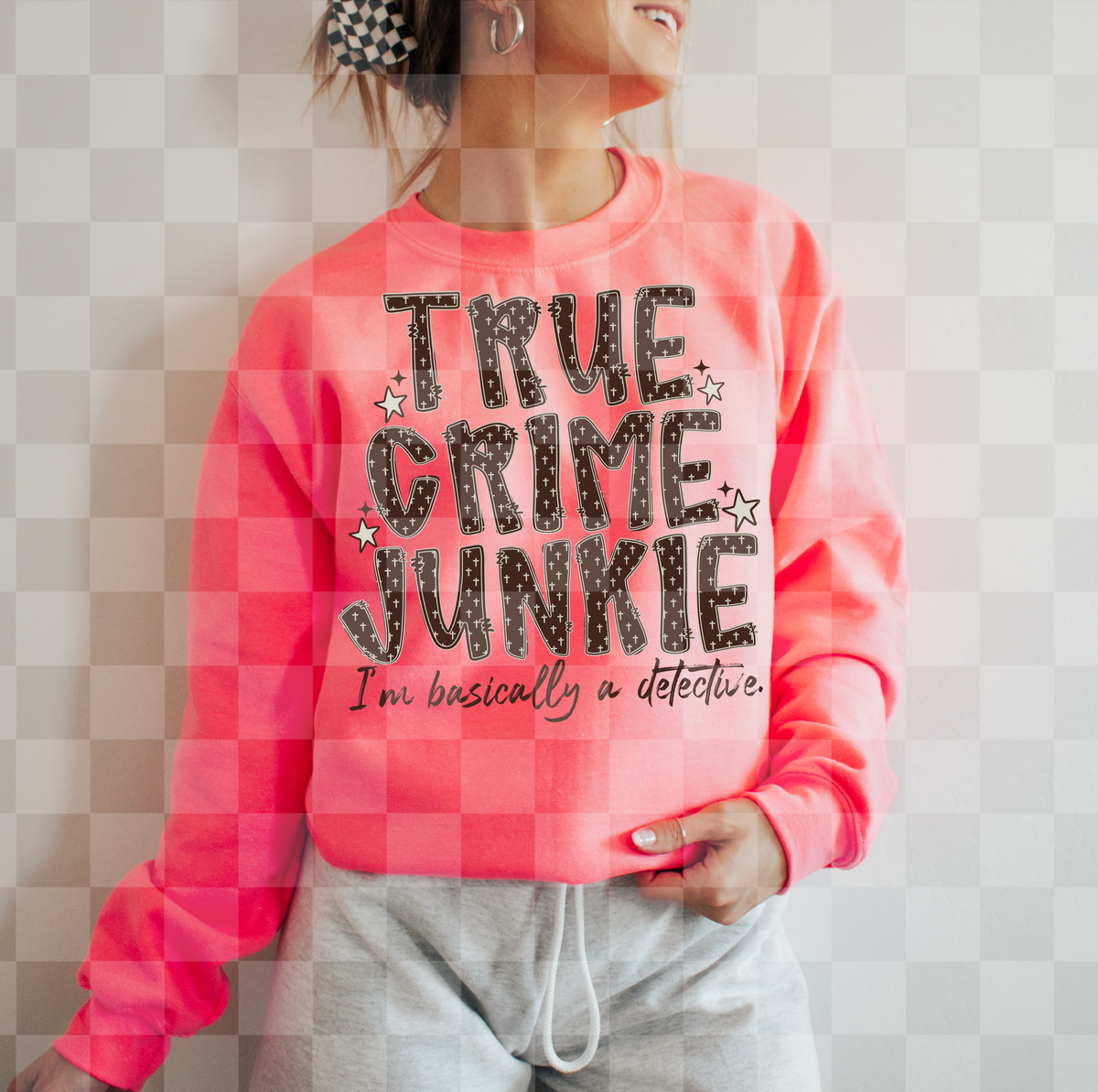 True crime junkie BROWN with stars (Virgo) DTF Transfer