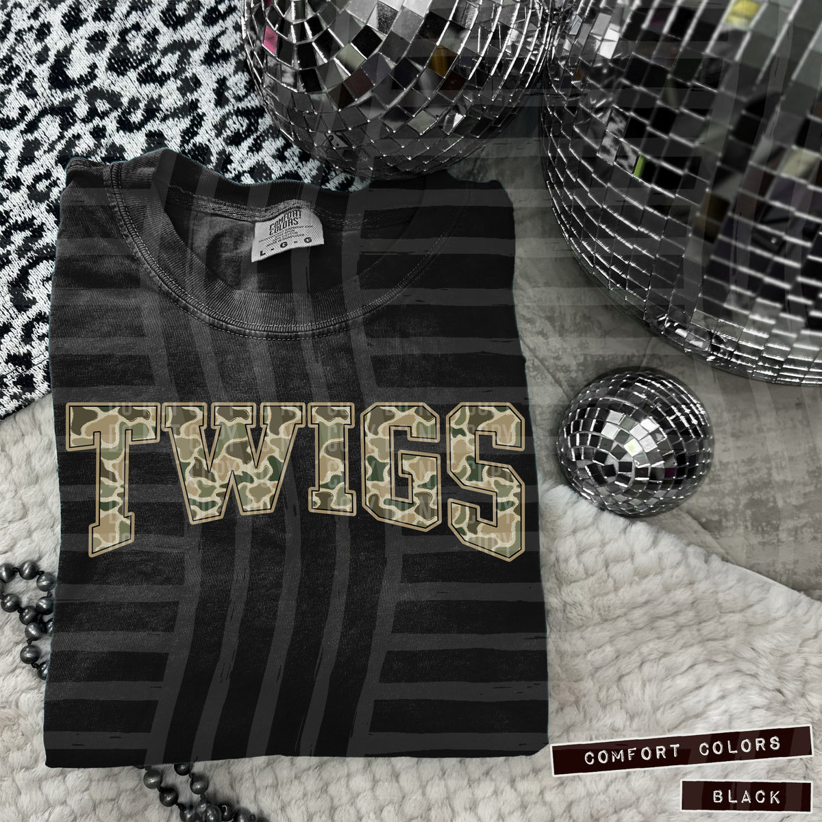 Twigs faux glitter camo arched (Caplinger) DTF transfer