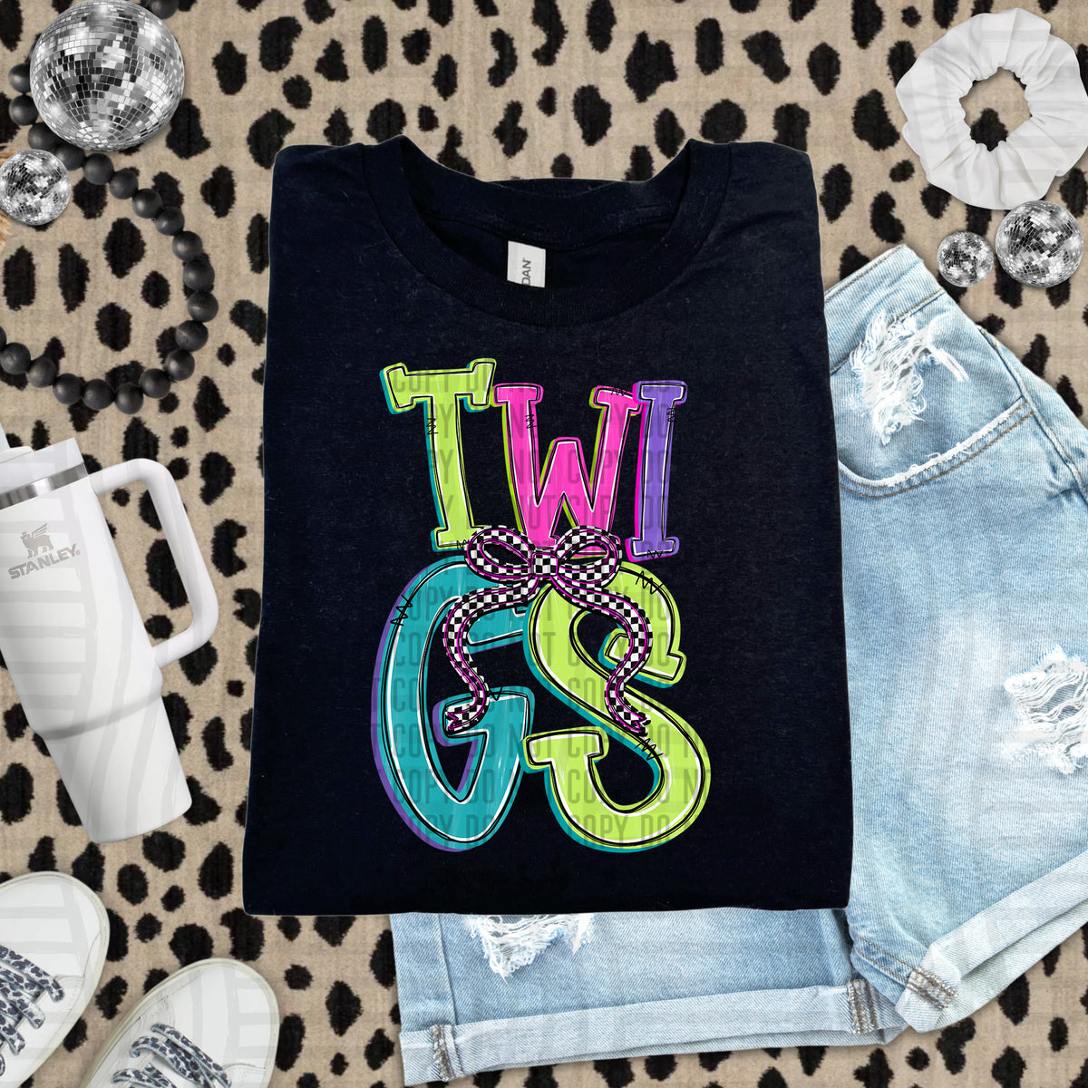 Twigs stacked neon colors with checkered bow (caplinger) DTF Transfer