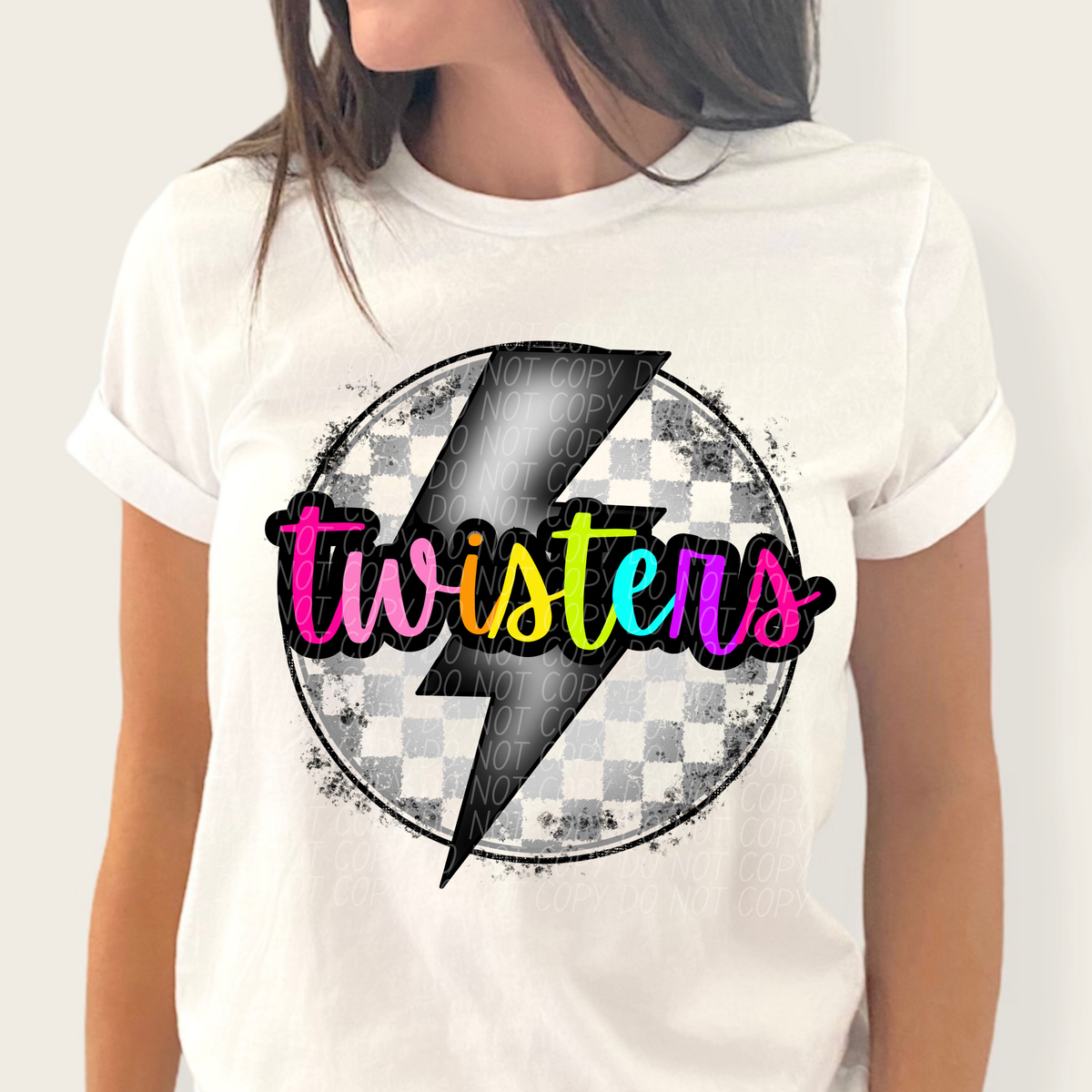 Twisters BRIGHT COLORS FONT lightning bolt circle CITY DTF transfer