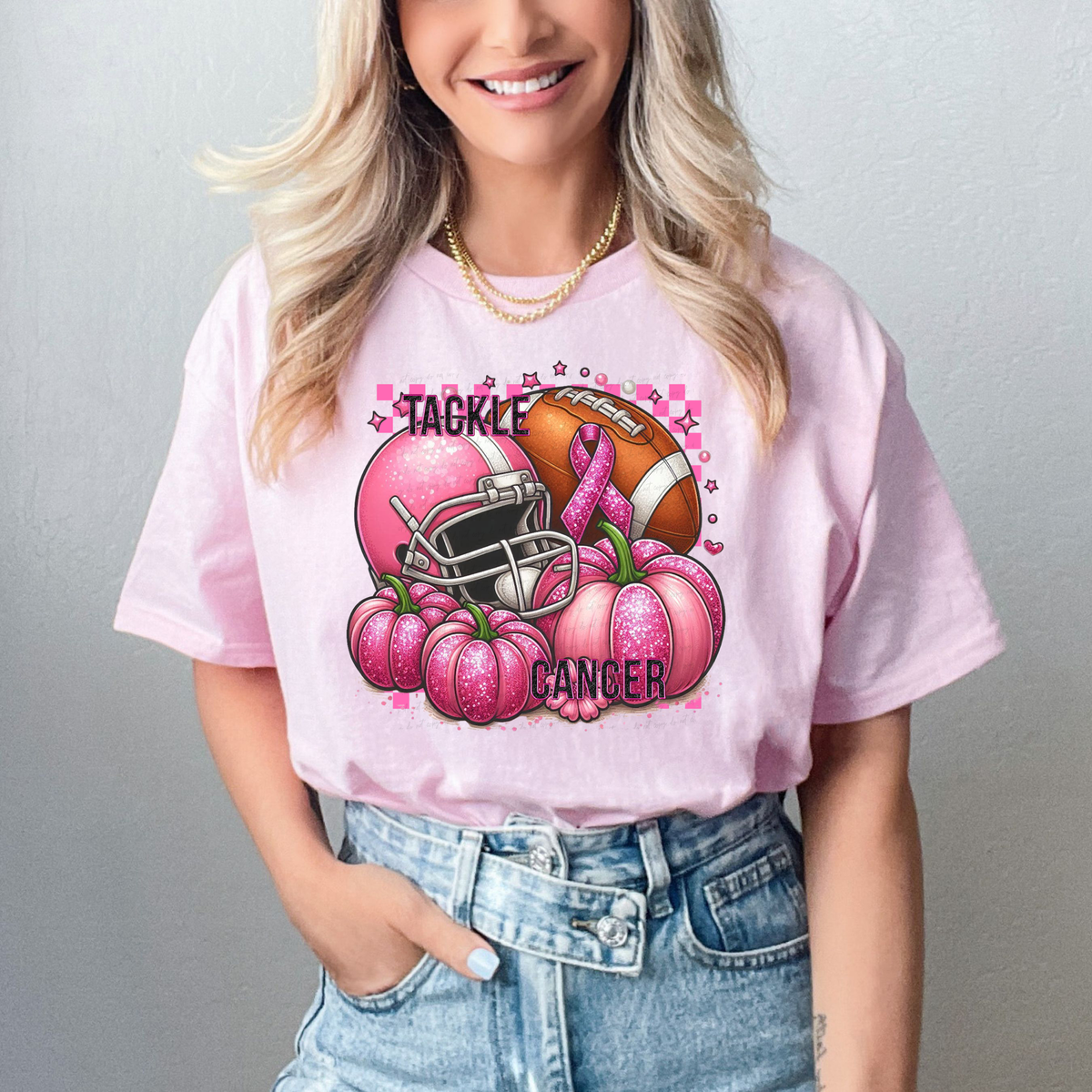 Tackle Cancer Pink Pumpkin Football Helmet 111370 DTF transfer