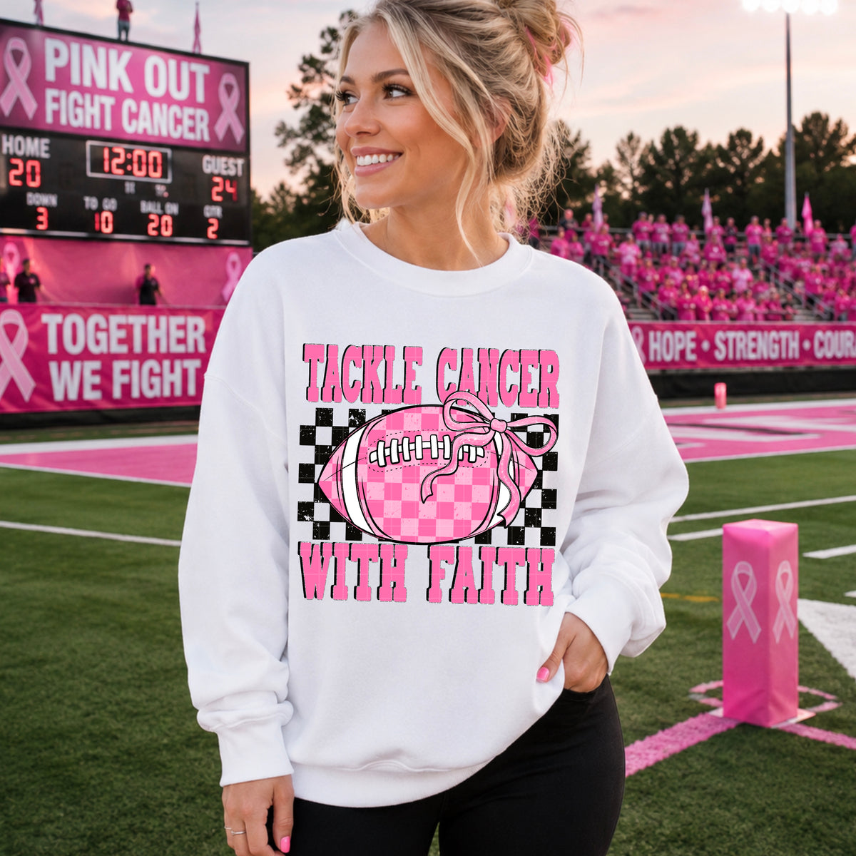 Tackle cancer with faith checkered football (SDD) DTF Transfer