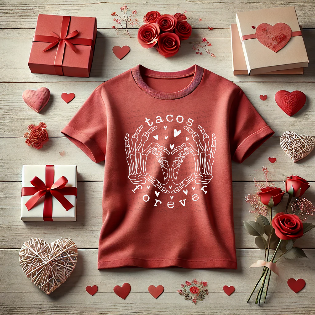 Tacos Forever Heart Skellie Hand White Outline 81656 DTF Transfer