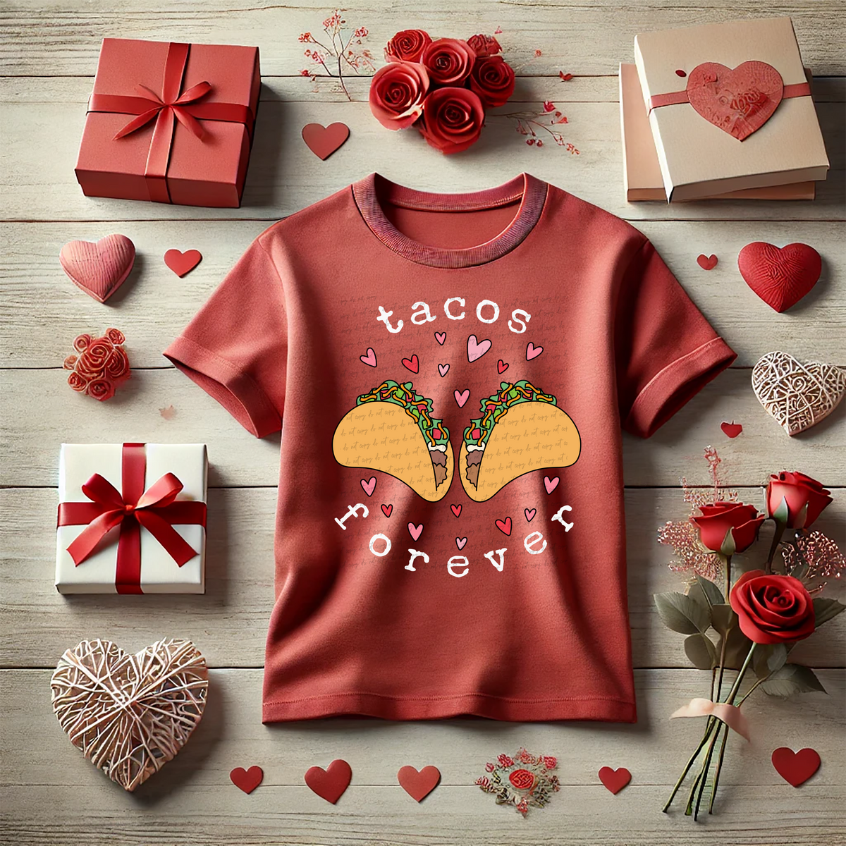 Tacos Forever Hearts White Font 81659 DTF Transfer