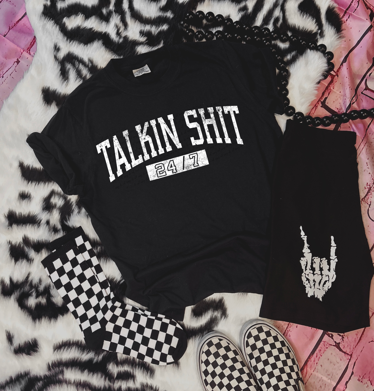Talkin Shit 24/7 Varsity Font White Grunge 86809 DTF Transfer