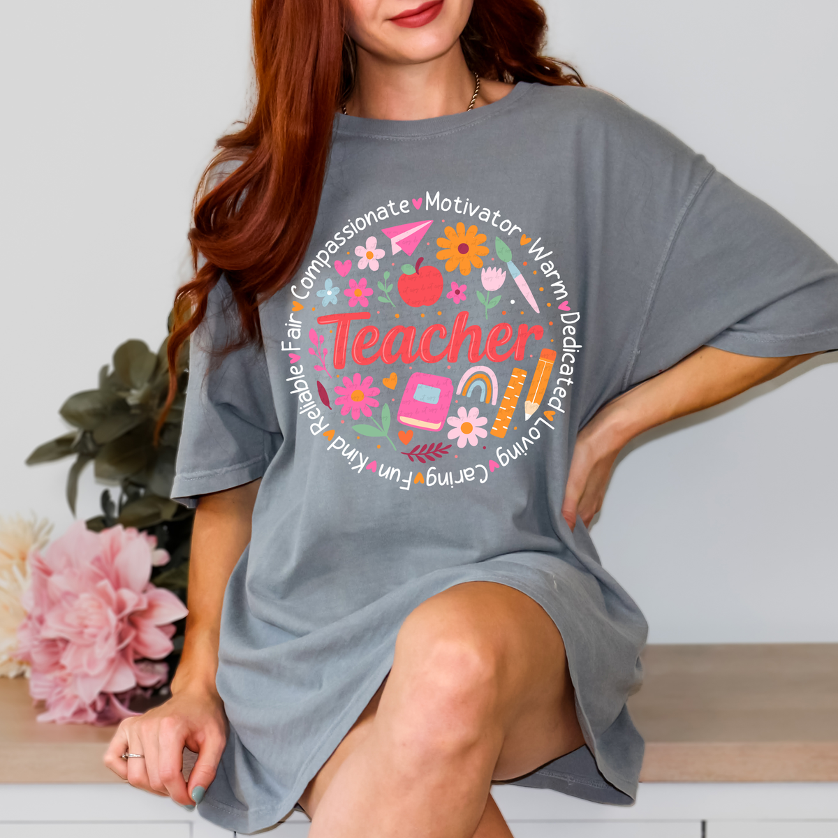 Teacher Affirmations Circle White Font 111403 DTF transfer